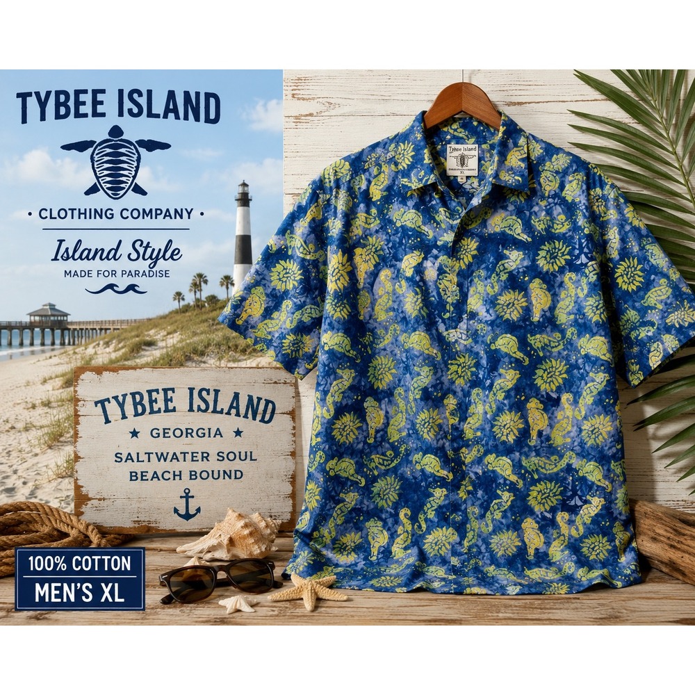 Tybee Island Clothing Company Hawaiian Camp Shirt Men's XL 100% Cotton